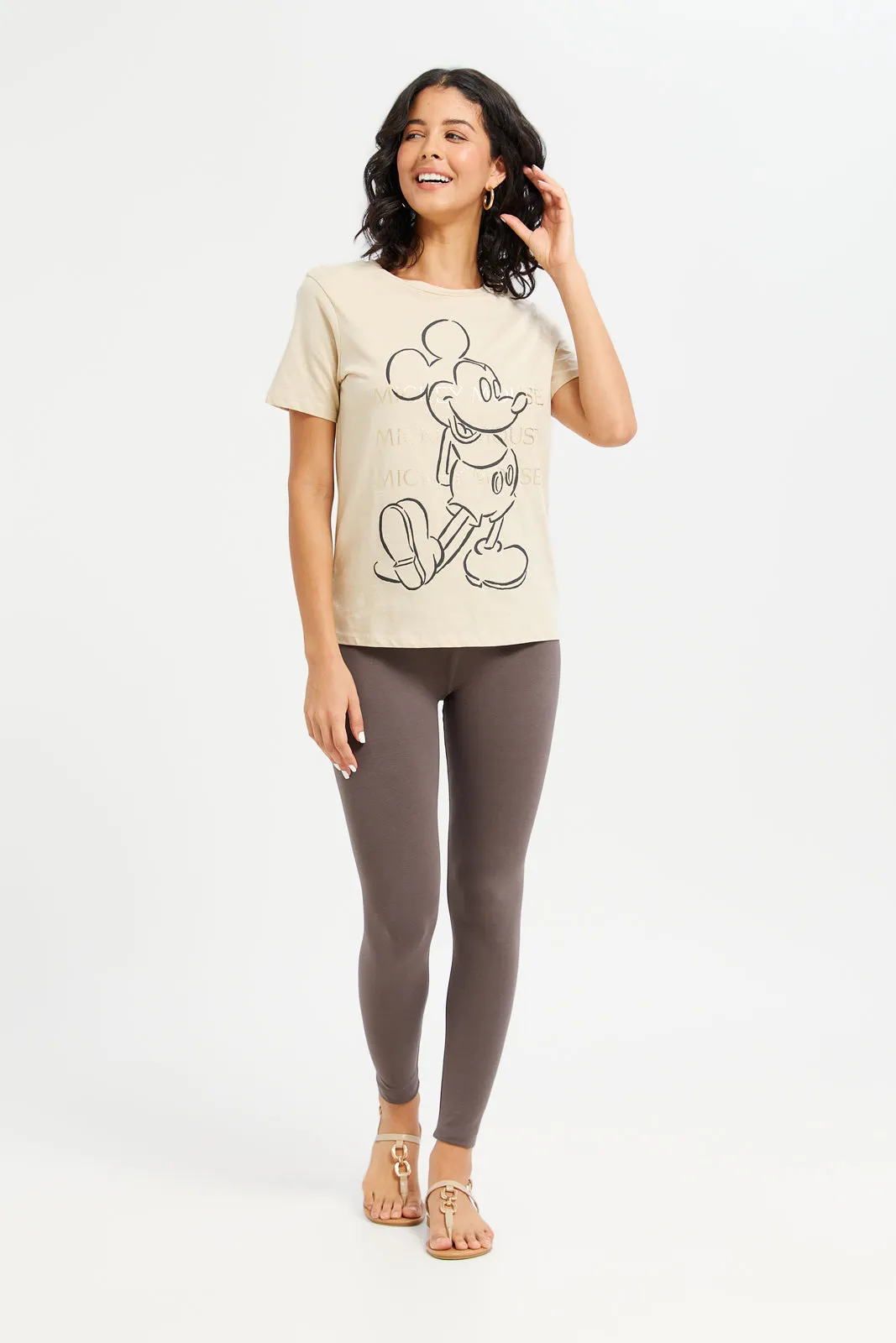 Women Beige Mickey Mouse Printed T-Shirt sold by Redtag product image thumbnail 2