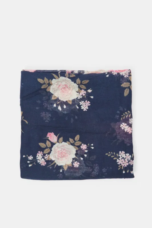Women Black Floral Printed Scarf sold by Redtag