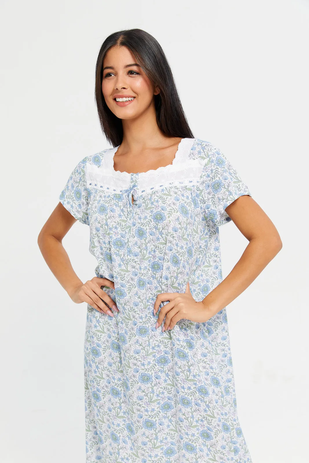 Women Ivory And Blue Printed Nightgown sold by Redtag product image thumbnail 2