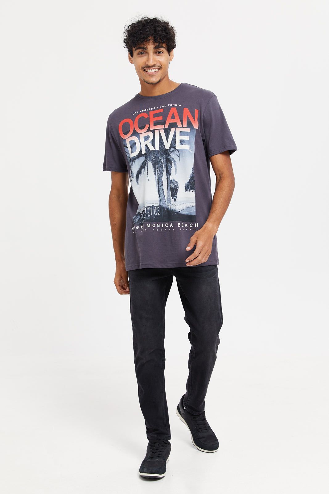 Men Charcoal Ocean drive Print T-Shirt sold by Redtag product image thumbnail 2