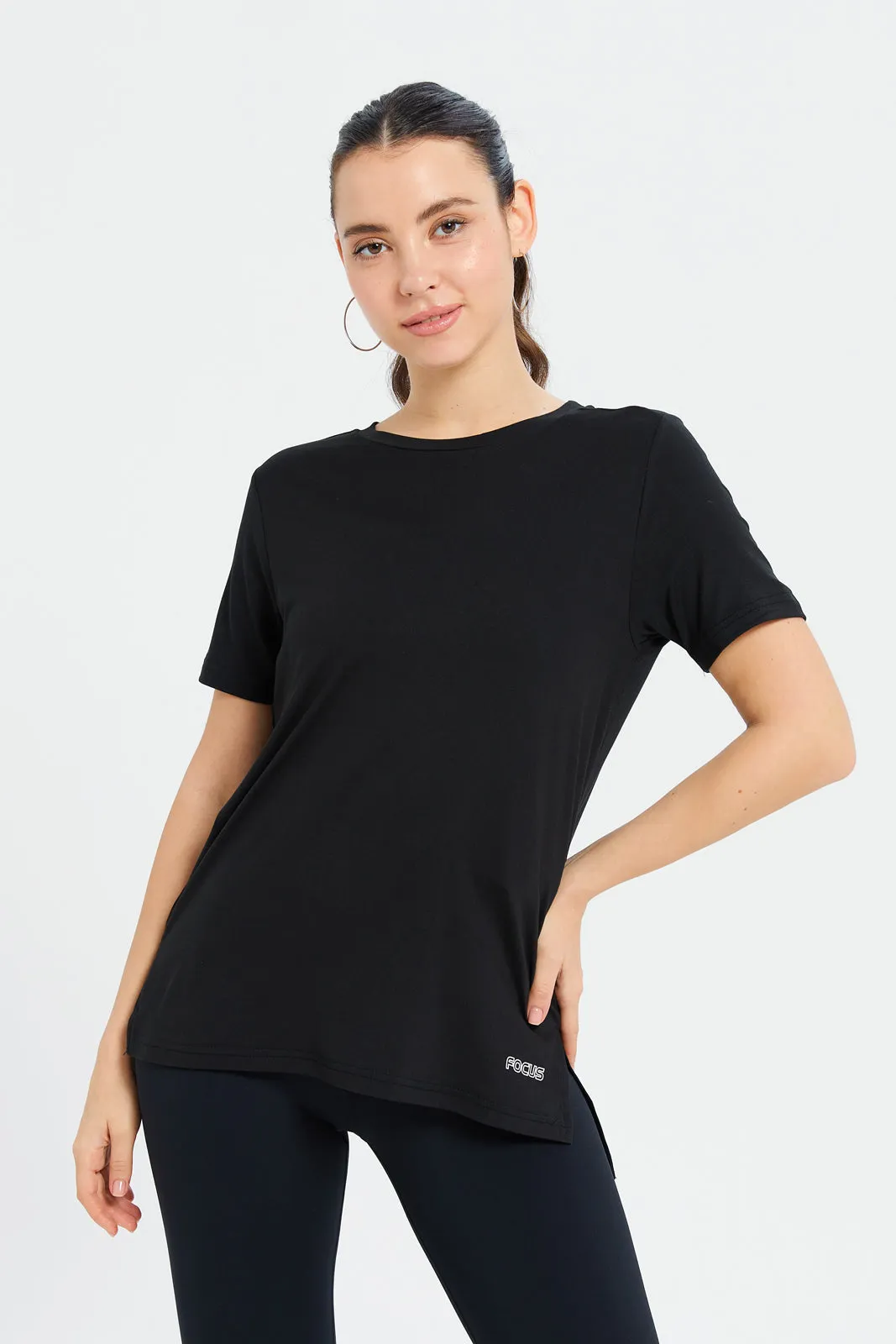 Women Black Performance Active T-Shirt sold by Redtag