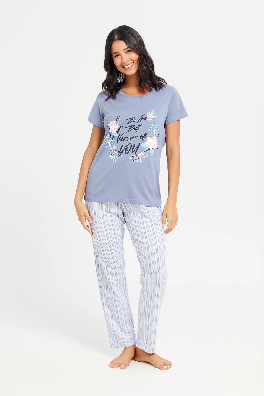 Women Blue Printed T-Shirt And Pants Pyjama Set (2Piece) sold by Redtag