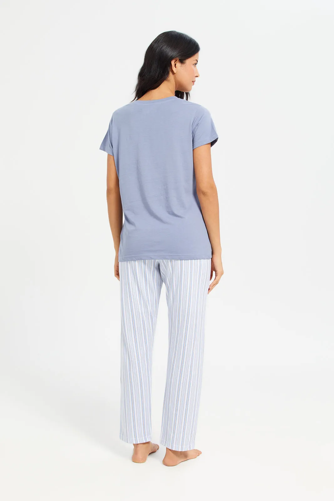 Women Blue Printed T-Shirt And Pants Pyjama Set (2Piece) sold by Redtag product image thumbnail 4