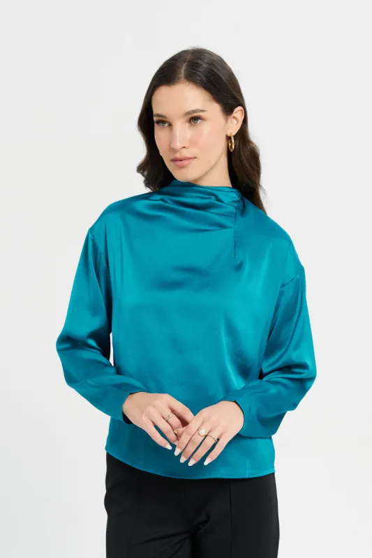 Women Teal Satin Blouse sold by Redtag