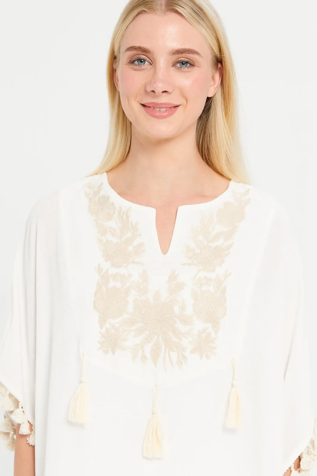 Women Ivory Embroidered Kaftan Nightgown sold by Redtag product image thumbnail 2
