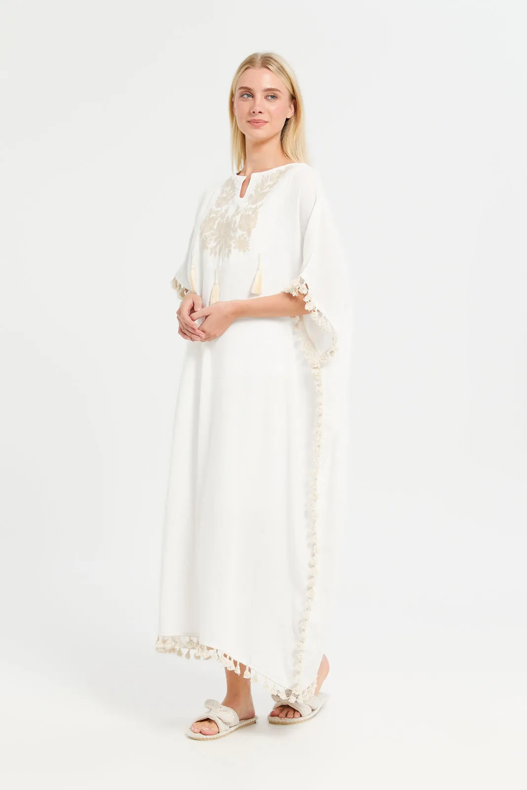 Women Ivory Embroidered Kaftan Nightgown sold by Redtag product image thumbnail 4