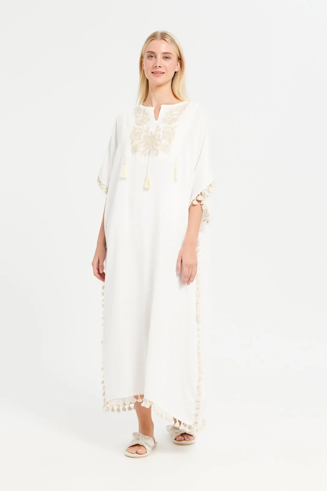 Women Ivory Embroidered Kaftan Nightgown sold by Redtag