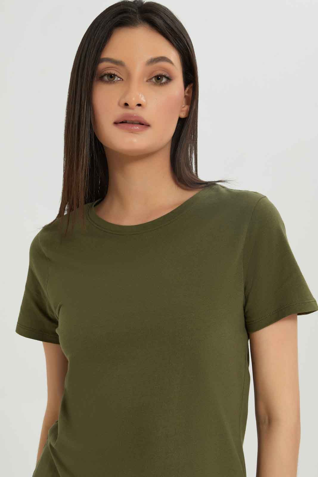 Women Olive Basic T-Shirt sold by Redtag product image thumbnail 4