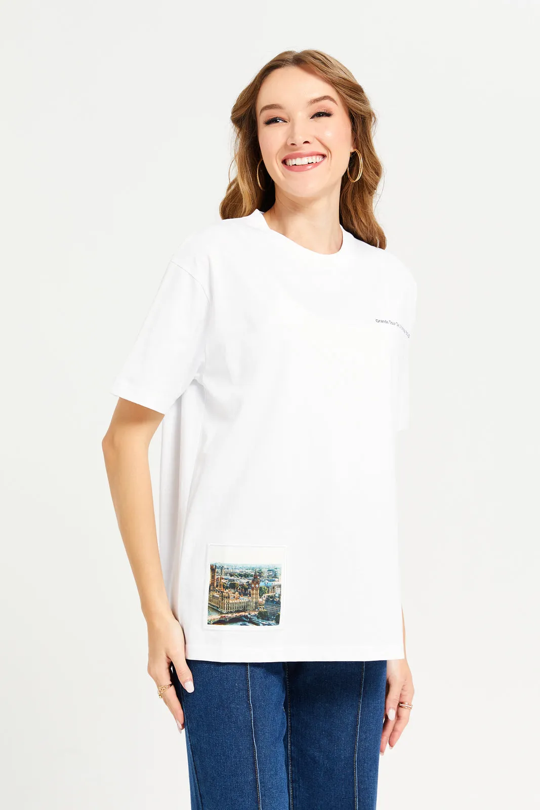 Women White Oversized With Patch Print sold by Redtag