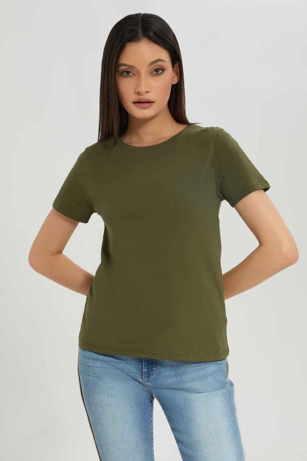 Women Olive Basic T-Shirt sold by Redtag