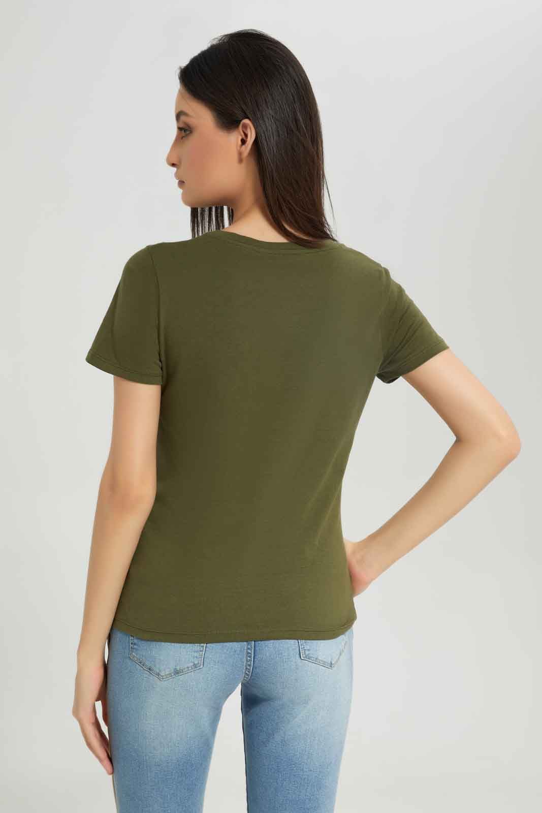 Women Olive Basic T-Shirt sold by Redtag product image thumbnail 3
