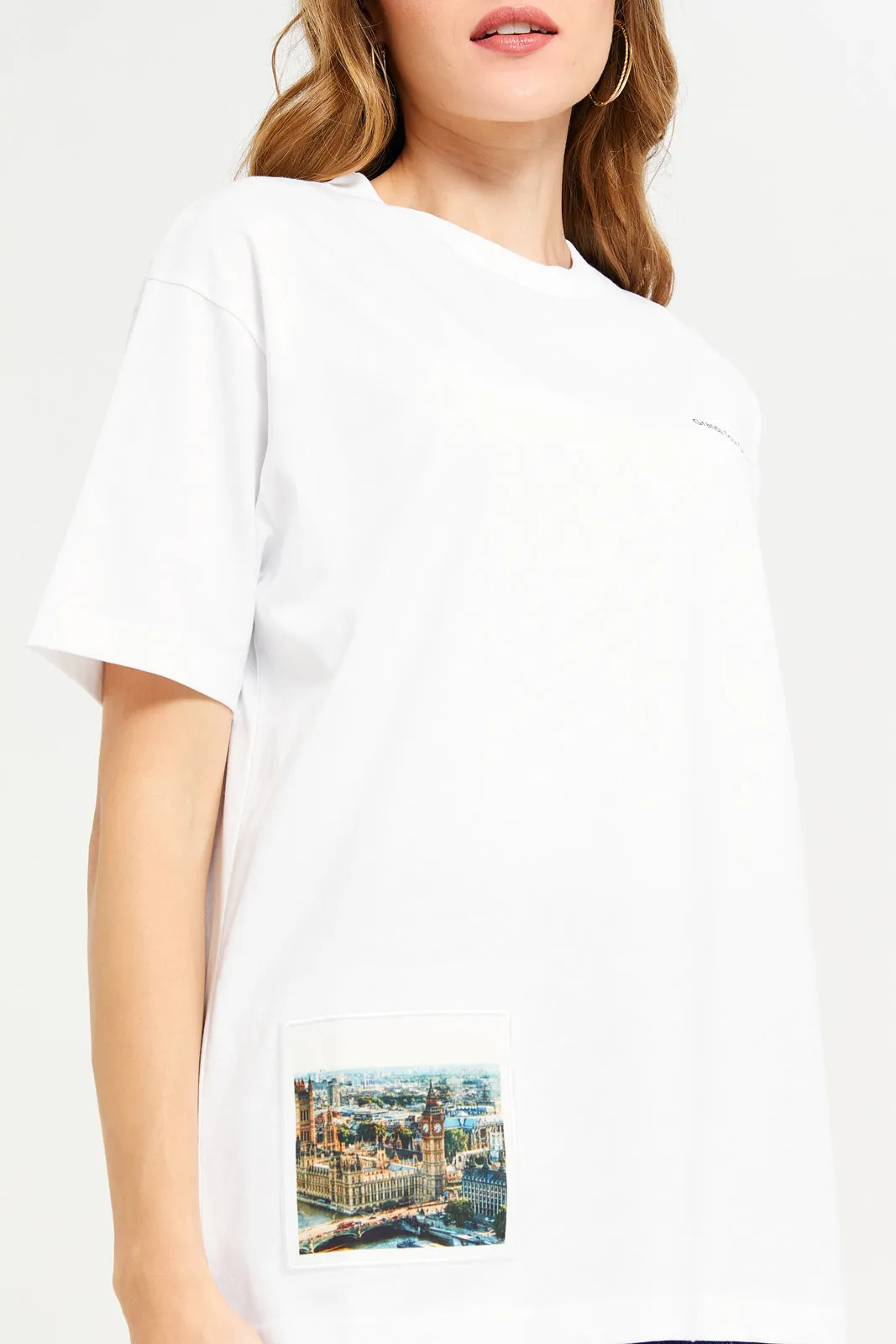 Women White Oversized With Patch Print sold by Redtag product image thumbnail 5