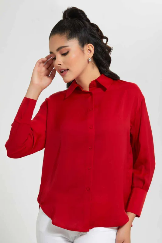 Red Satin Shirt sold by Redtag
