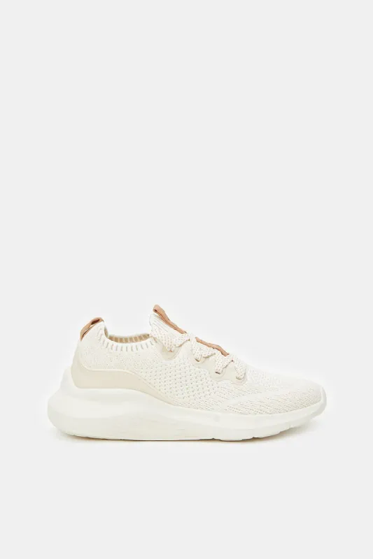 Women Beige Lace Up Sneakers sold by Redtag
