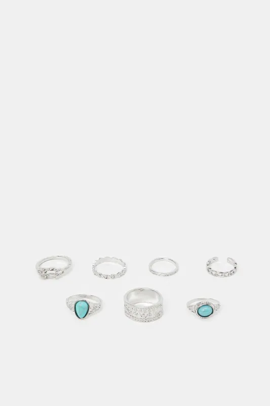 Women Silver Embellished Ring Set (7 Piece) sold by Redtag