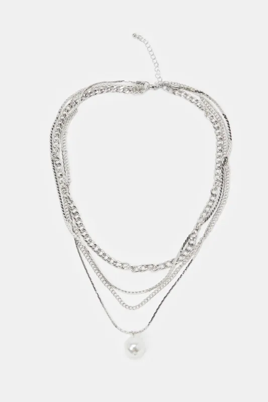 Women Layered Silver Necklace sold by Redtag