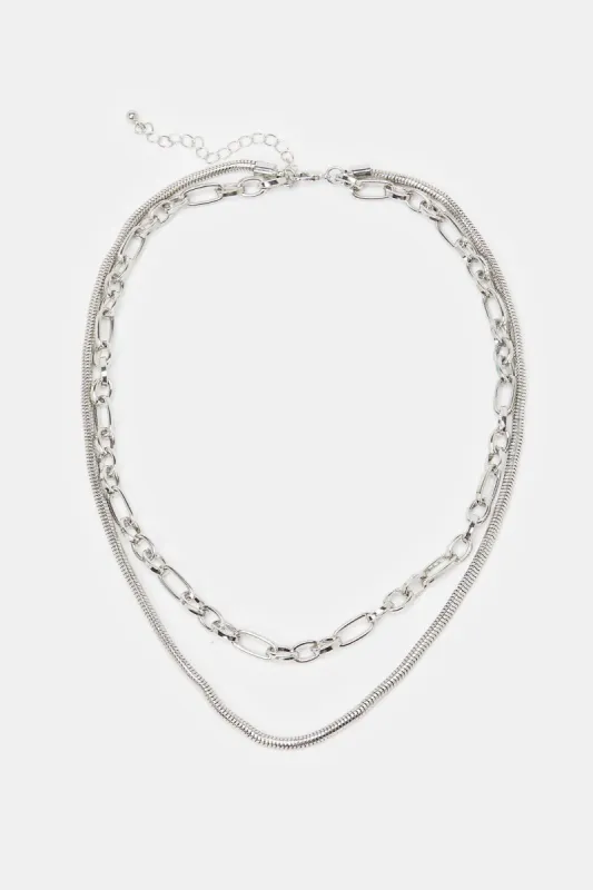 Women Layered Silver Necklace sold by Redtag