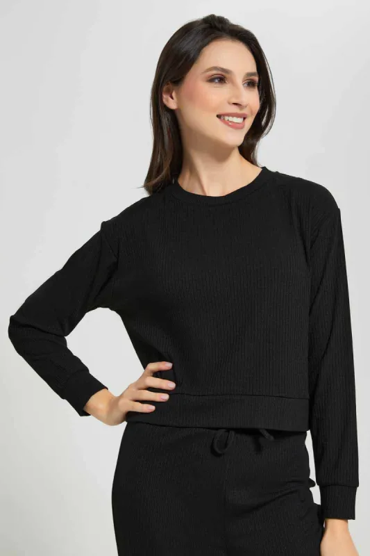 Black Ribbed Lounge Sweatshirt For Women sold by Redtag