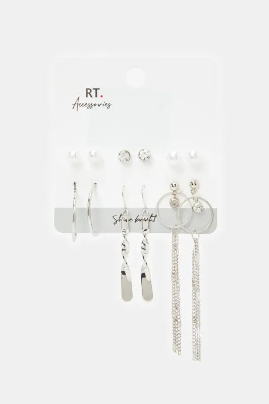 Womens Silver Embellished Stud Earrings Set (6 Pairs) sold by Redtag