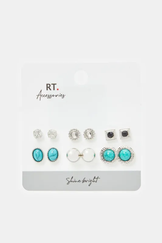 Womens Embellished Earrings Stud Set (6 Pairs) sold by Redtag