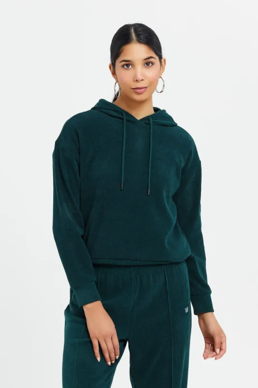 Women Green Waffle Hooded Sweatshirt sold by Redtag