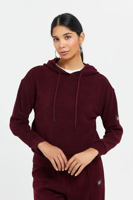 Women Burgundy Waffle Hoodie Sweatshirt sold by Redtag