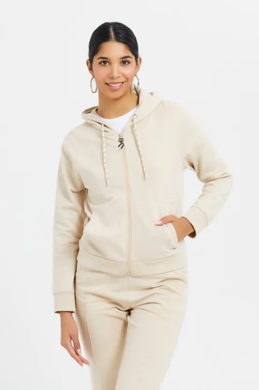 Women Beige Zip Through Hoodie sold by Redtag