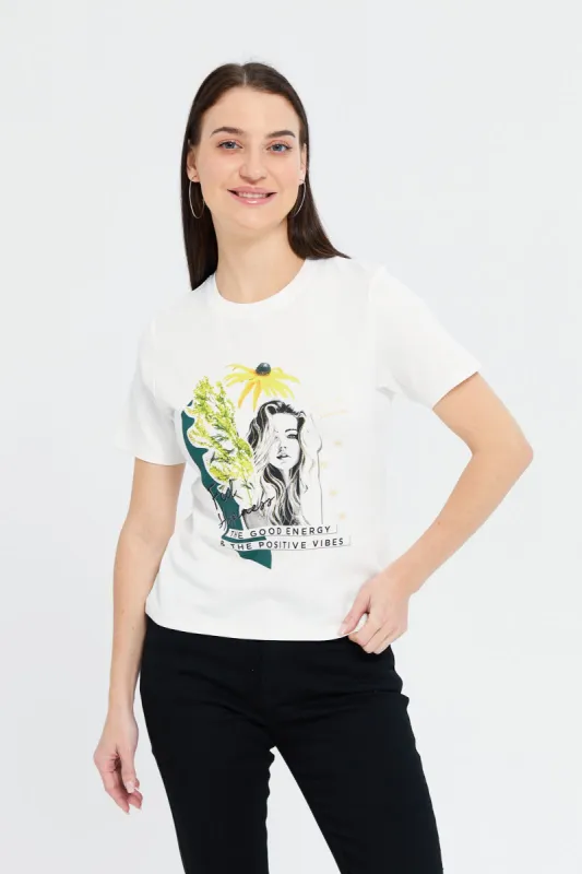 Women Ivory Printed T-Shirt sold by Redtag