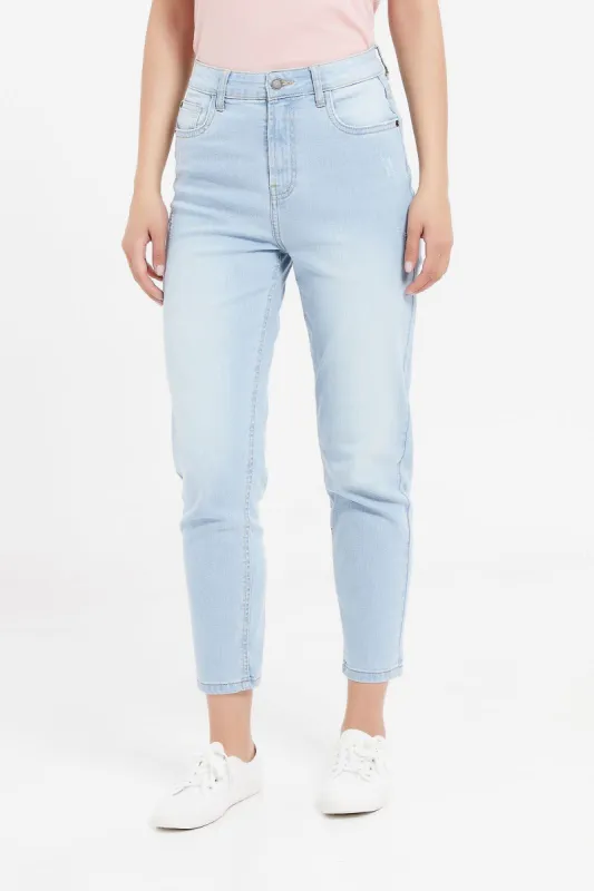 Women Blue High Waist Mom Jeans sold by Redtag