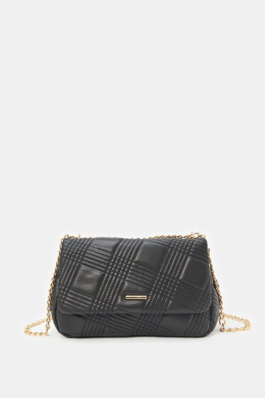 Women Black Quilted Cross Body Bag sold by Redtag