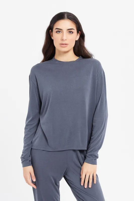 Women Grey Crew Neck Long Sleeve T-Shirt sold by Redtag