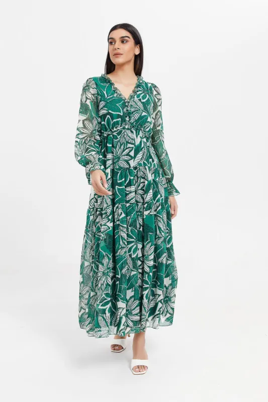 Women Green Floral Print Dress sold by Redtag
