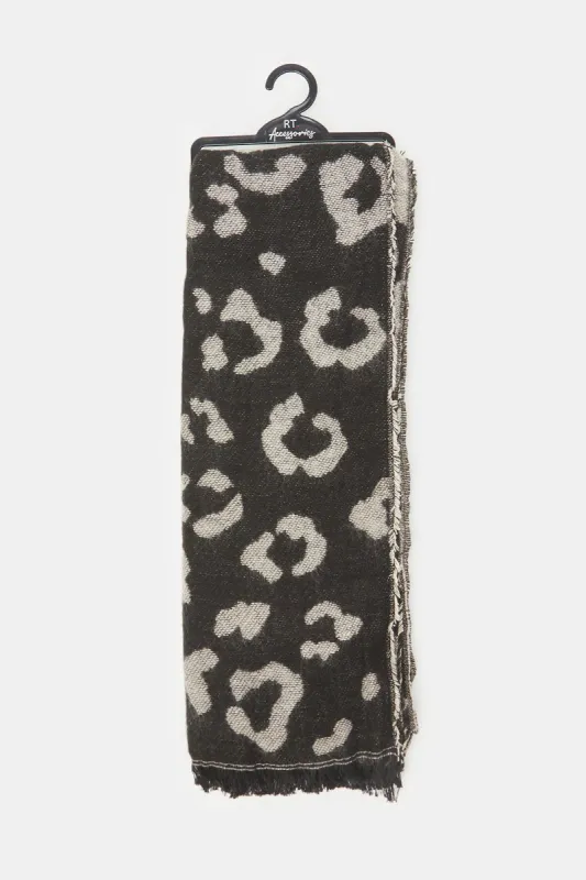 Women Black And Grey Knitted Blanket Scarf sold by Redtag