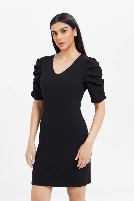 Women Black Ribbed Dress sold by Redtag