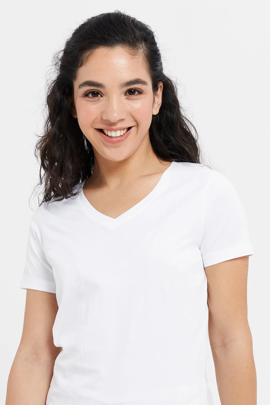 White Short Sleeve V- Neck T-Shirt sold by Redtag product image thumbnail 4