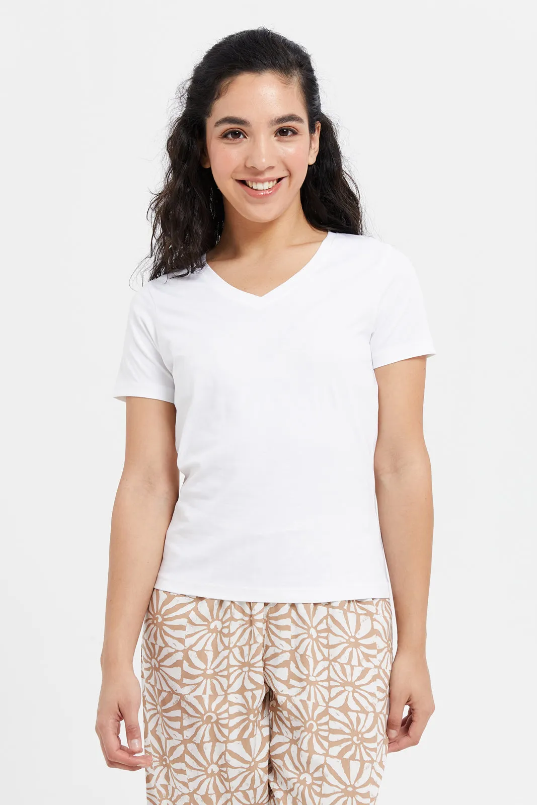 White Short Sleeve V- Neck T-Shirt sold by Redtag