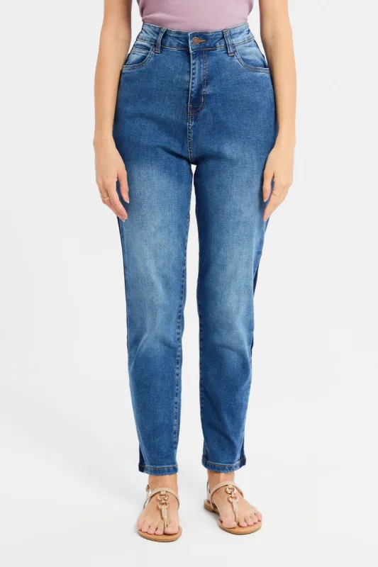 Women Blue High Waist Mom Jeans sold by Redtag