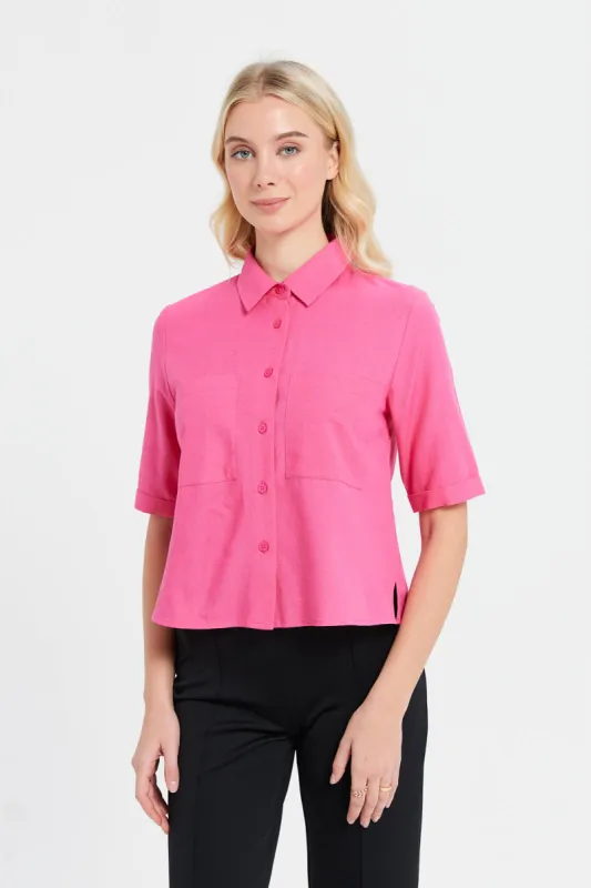Women Fuchsia Pocket Shirt sold by Redtag