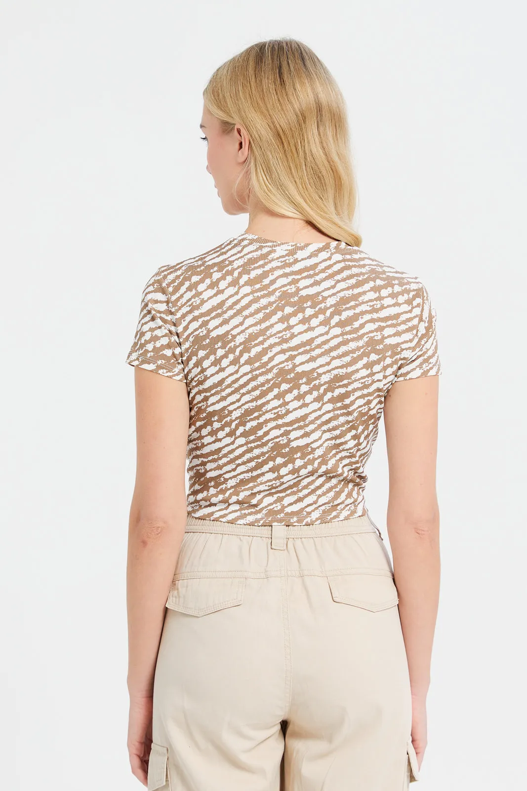 Woman Beige Printed Rib Top sold by Redtag product image thumbnail 3
