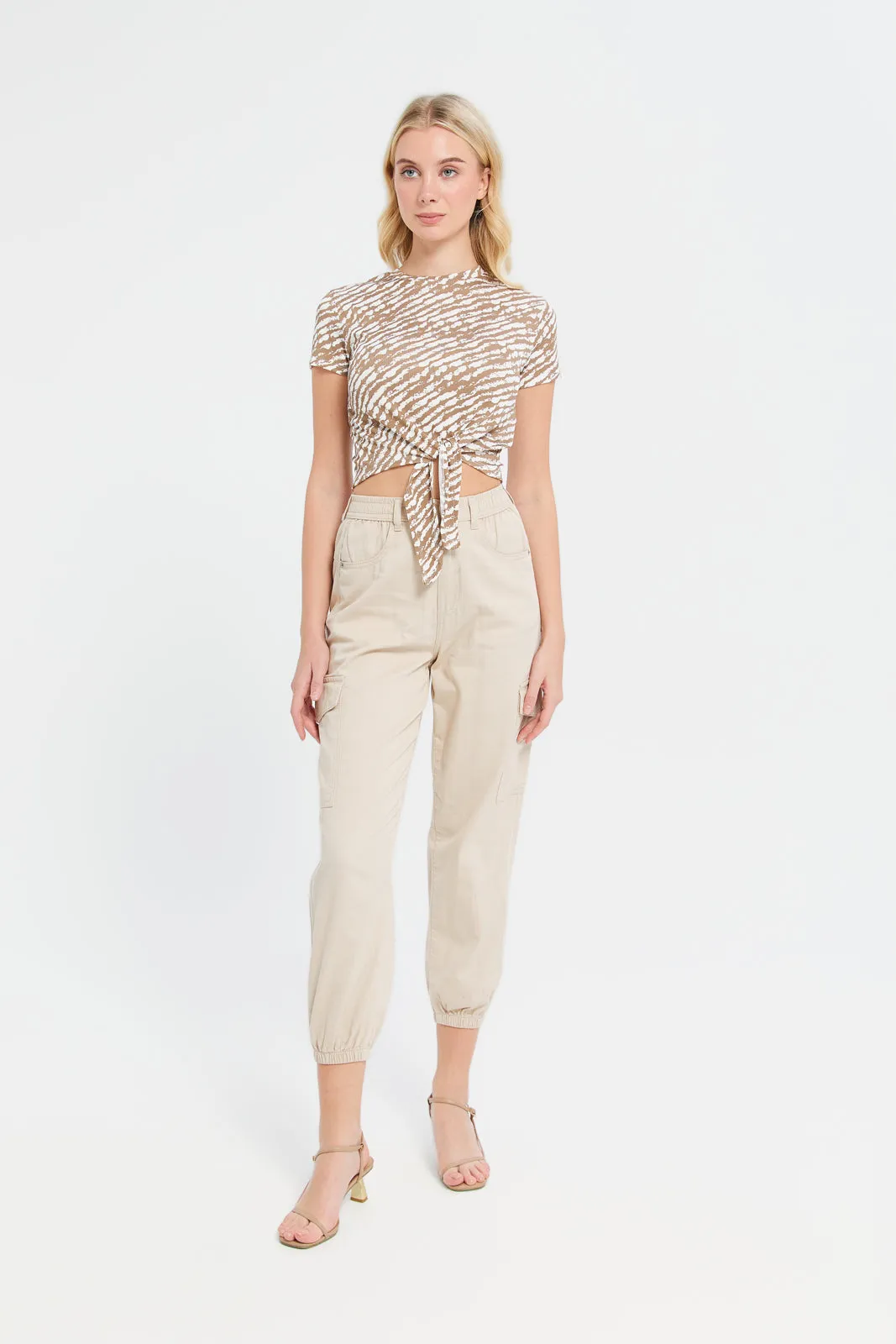 Woman Beige Printed Rib Top sold by Redtag product image thumbnail 2