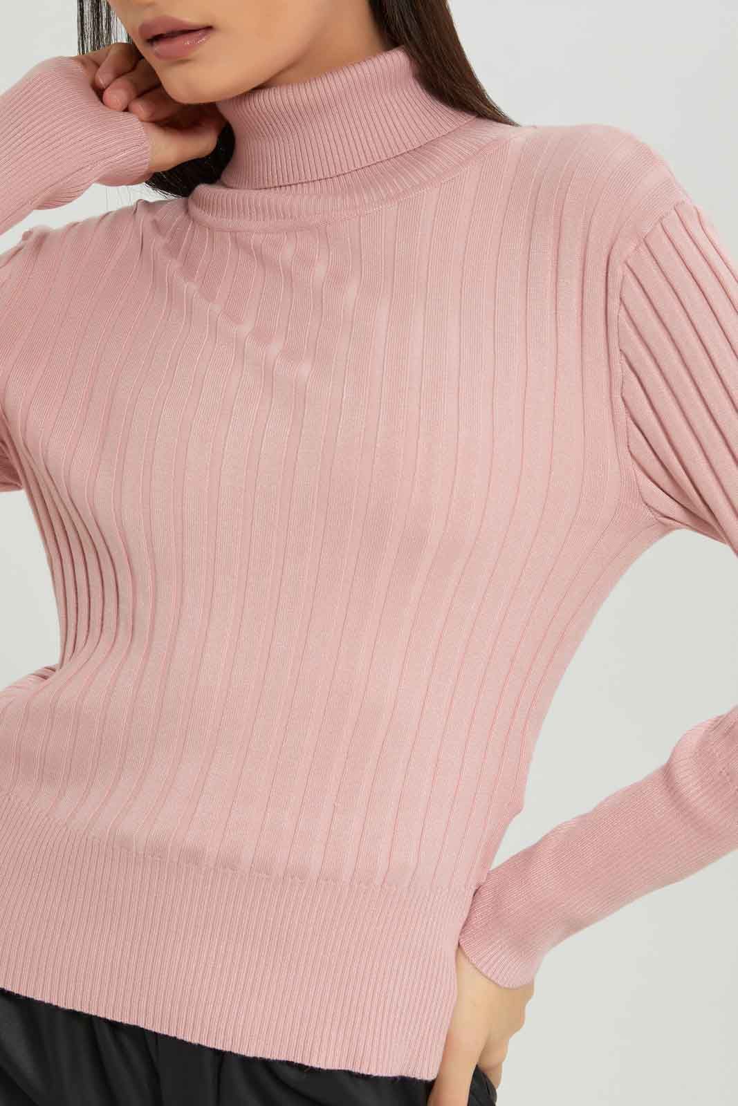 Women Pink Ribbed High-Neck Pullover sold by Redtag product image thumbnail 4