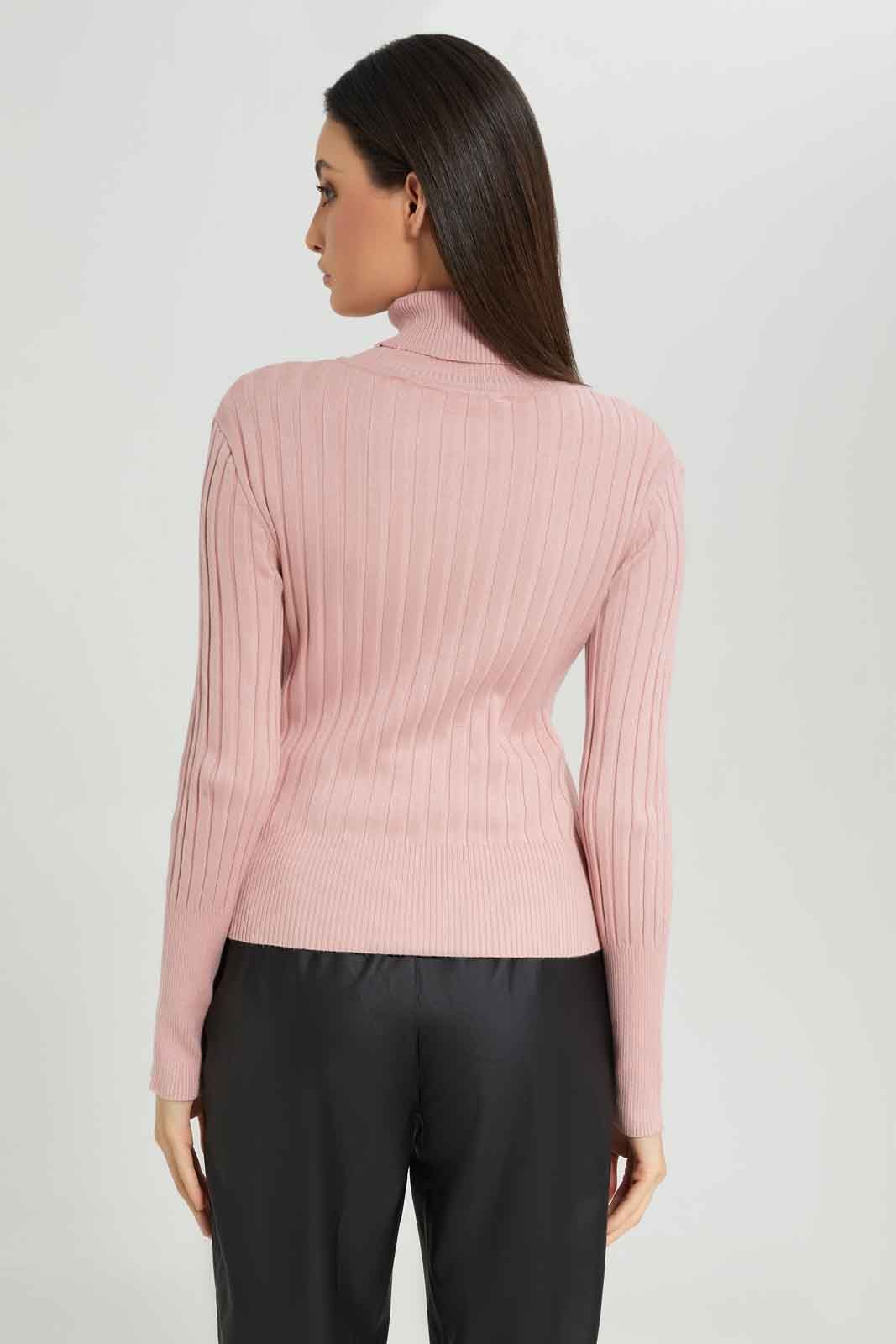 Women Pink Ribbed High-Neck Pullover sold by Redtag product image thumbnail 3