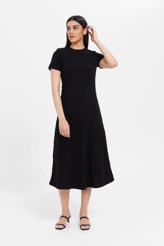 Women Black Ribbed Dress sold by Redtag