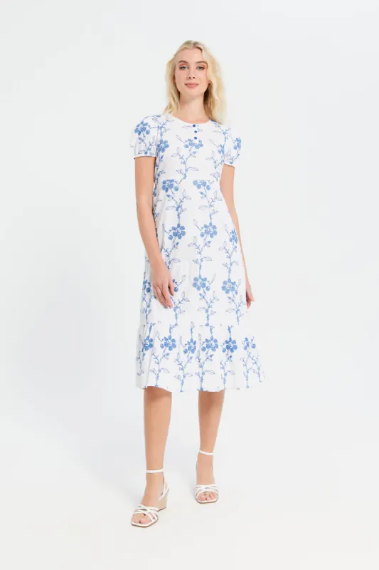 Women Blue Embroidered Long Dress sold by Redtag