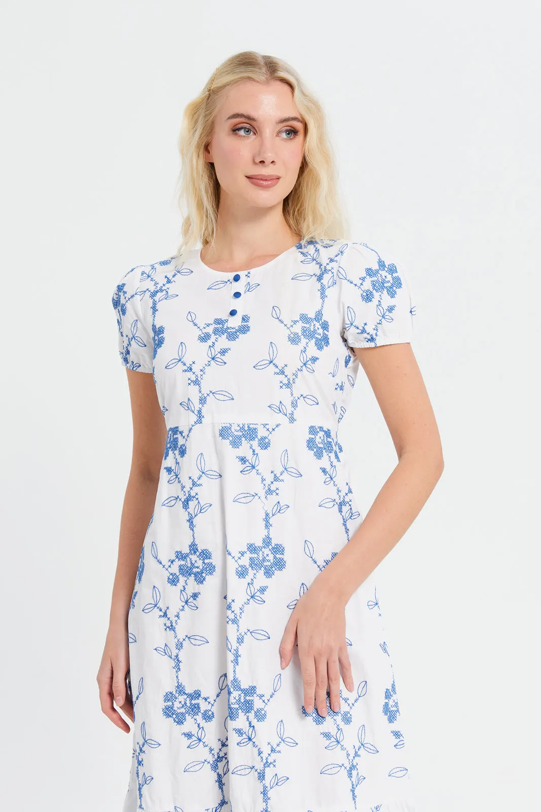 Women Blue Embroidered Long Dress sold by Redtag product image thumbnail 2