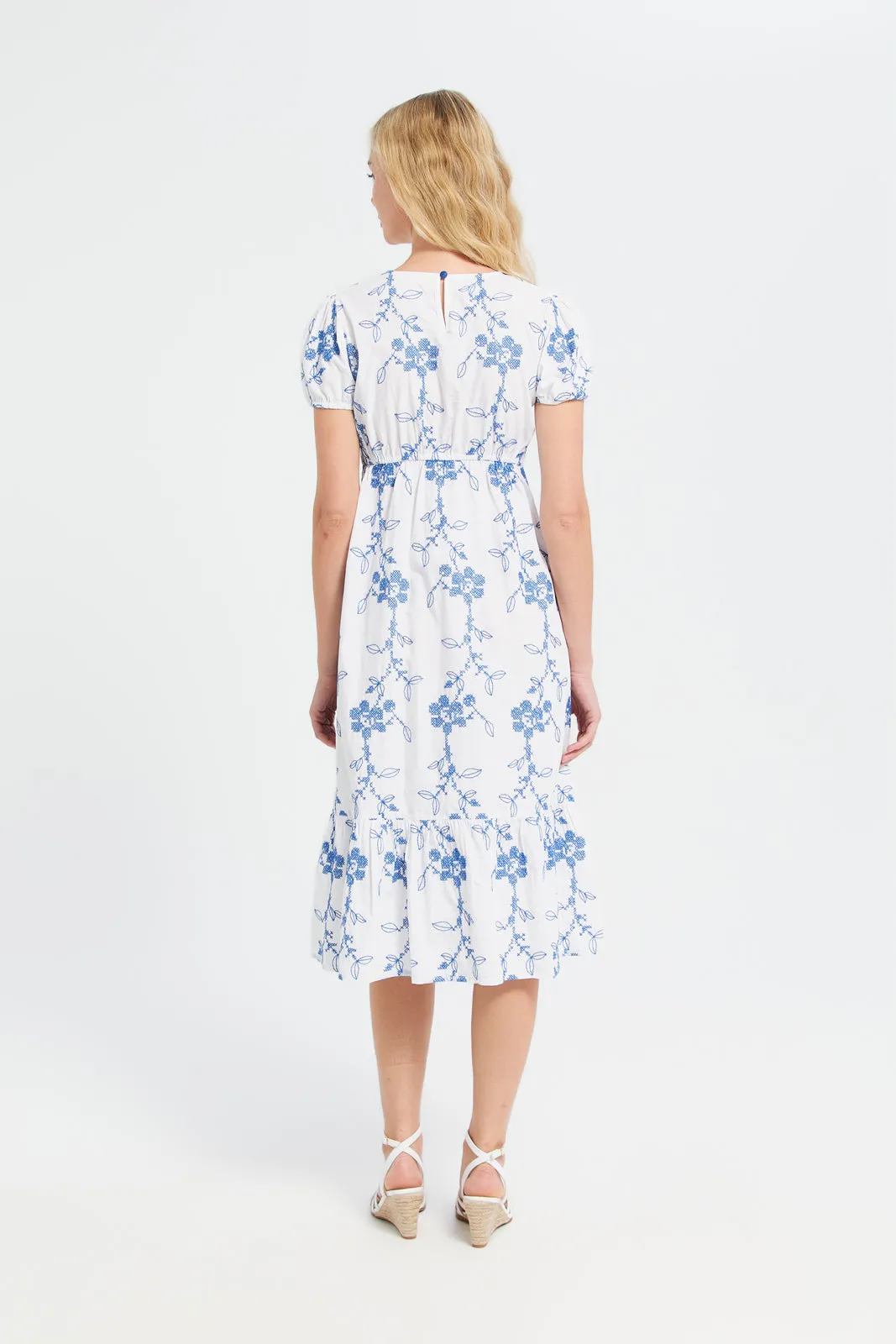 Women Blue Embroidered Long Dress sold by Redtag product image thumbnail 3