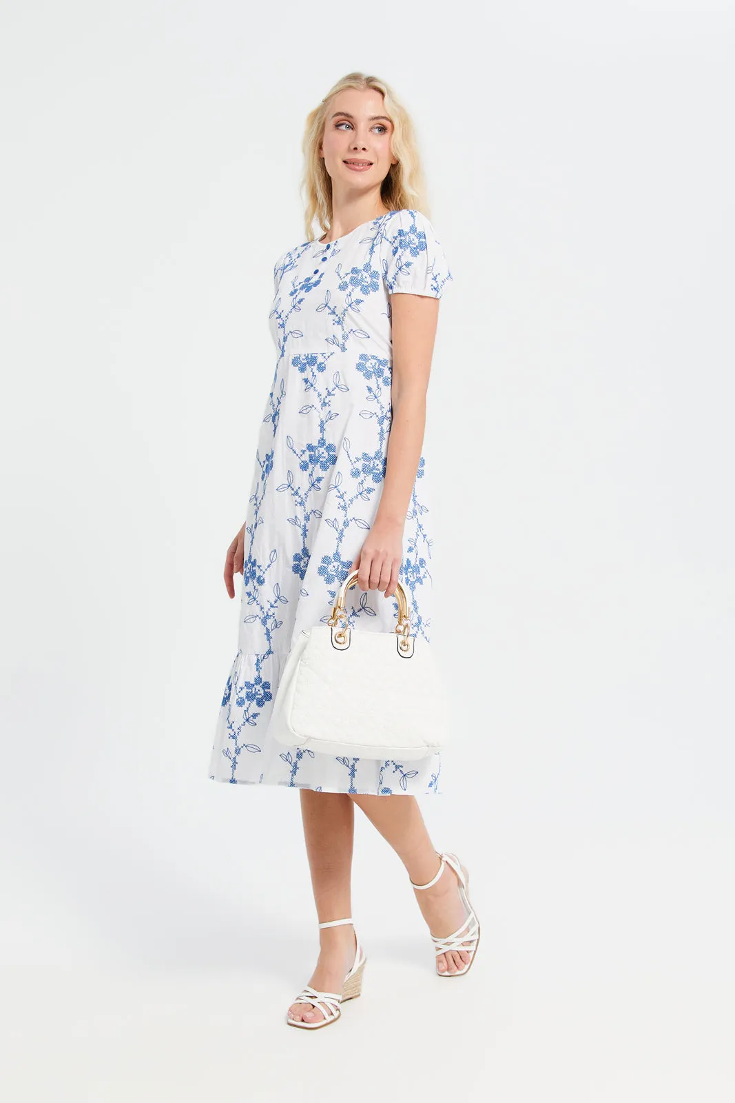 Women Blue Embroidered Long Dress sold by Redtag product image thumbnail 4