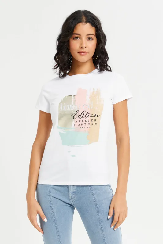Women White Limited Edition Embellished T-Shirt sold by Redtag
