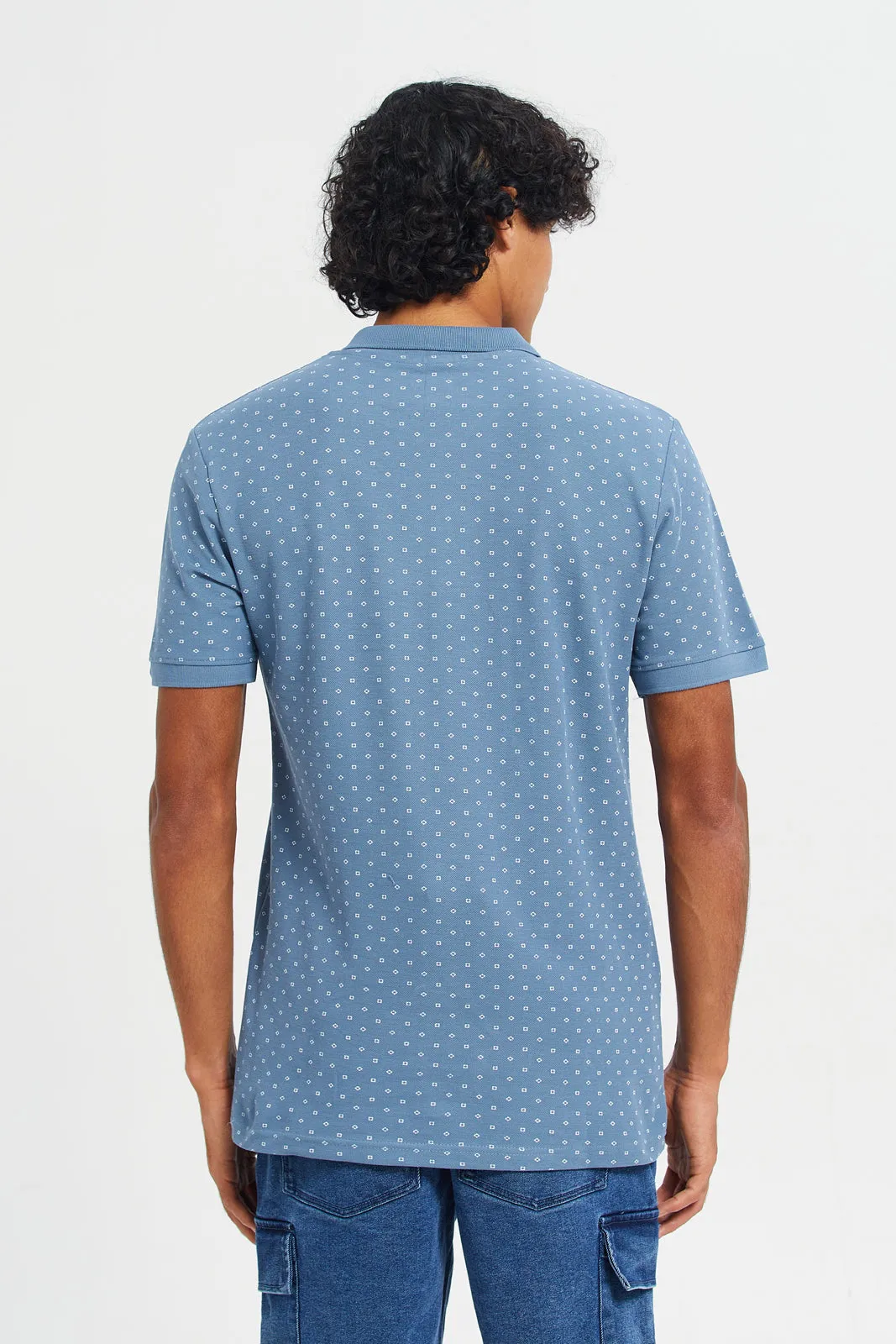 Men Blue Printed Polo T-Shirt sold by Redtag product image thumbnail 3