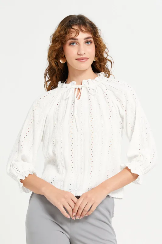 Women Ivory Embossed Top sold by Redtag